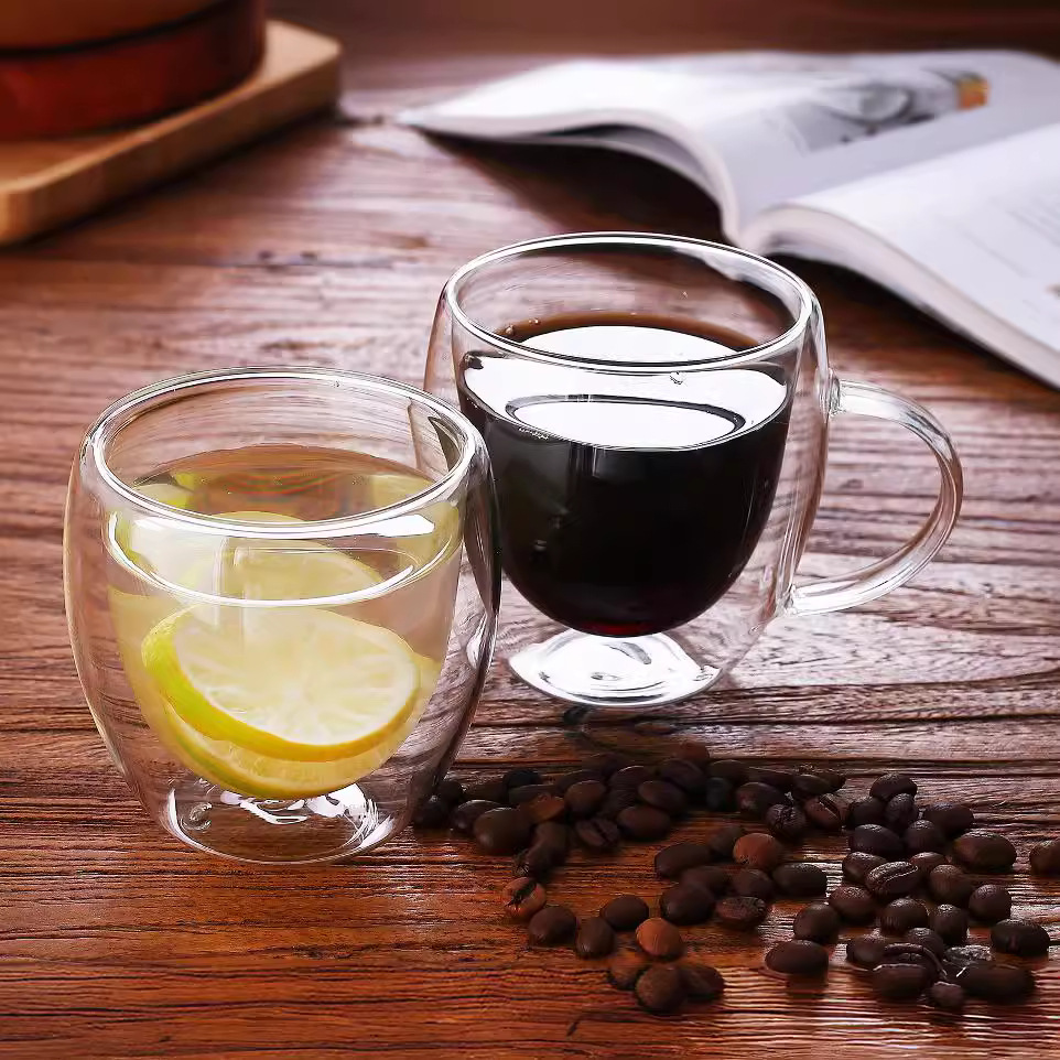 Double-layer glass High Borosilicate heat-resistant household juice milk coffee cup round egg-shaped transparent heat-insulated tea cup