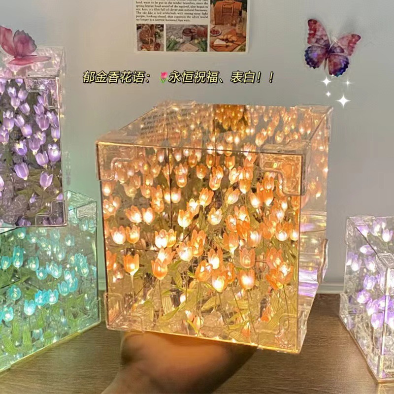Tanabata Gift Rubik's Cube Tulip Nightlight Wholesale Handmade DIY Material Birthday Gift for Girls Girlfriend