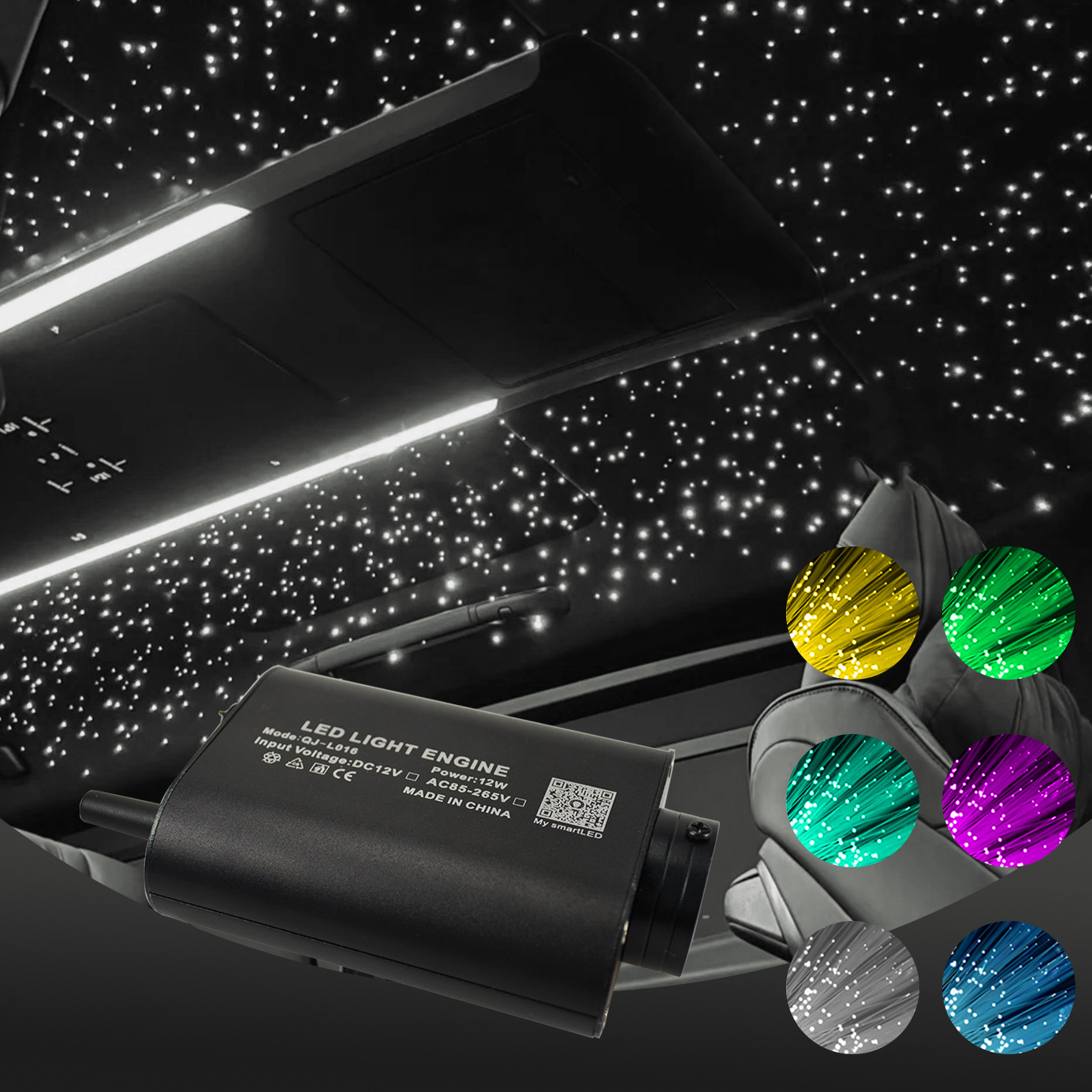 16W Car Starry Sky Ceiling Fiber Optic Light Source Machine 12W Atmosphere Light Starry Sky Ceiling App Remote Control Car Modification Starry Sky