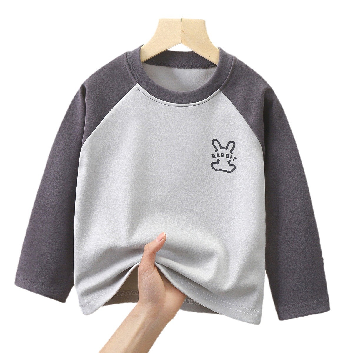 Children's De velvet top autumn and winter new long-sleeved bottoming boys and girls solid color autumn clothes medium and big children's thermal underwear T-shirt