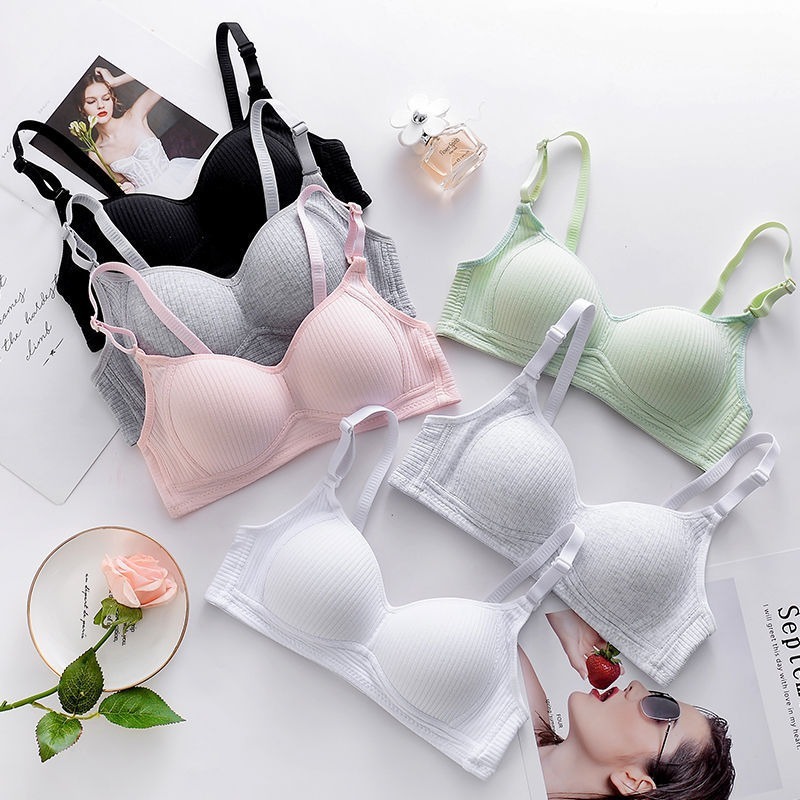 Japanese-Style Simple Girl Bra Without Underwire Pure Cotton Underwear for Female High School Students Small Chest Push-Up Side Breast Gathering Underwear for Women