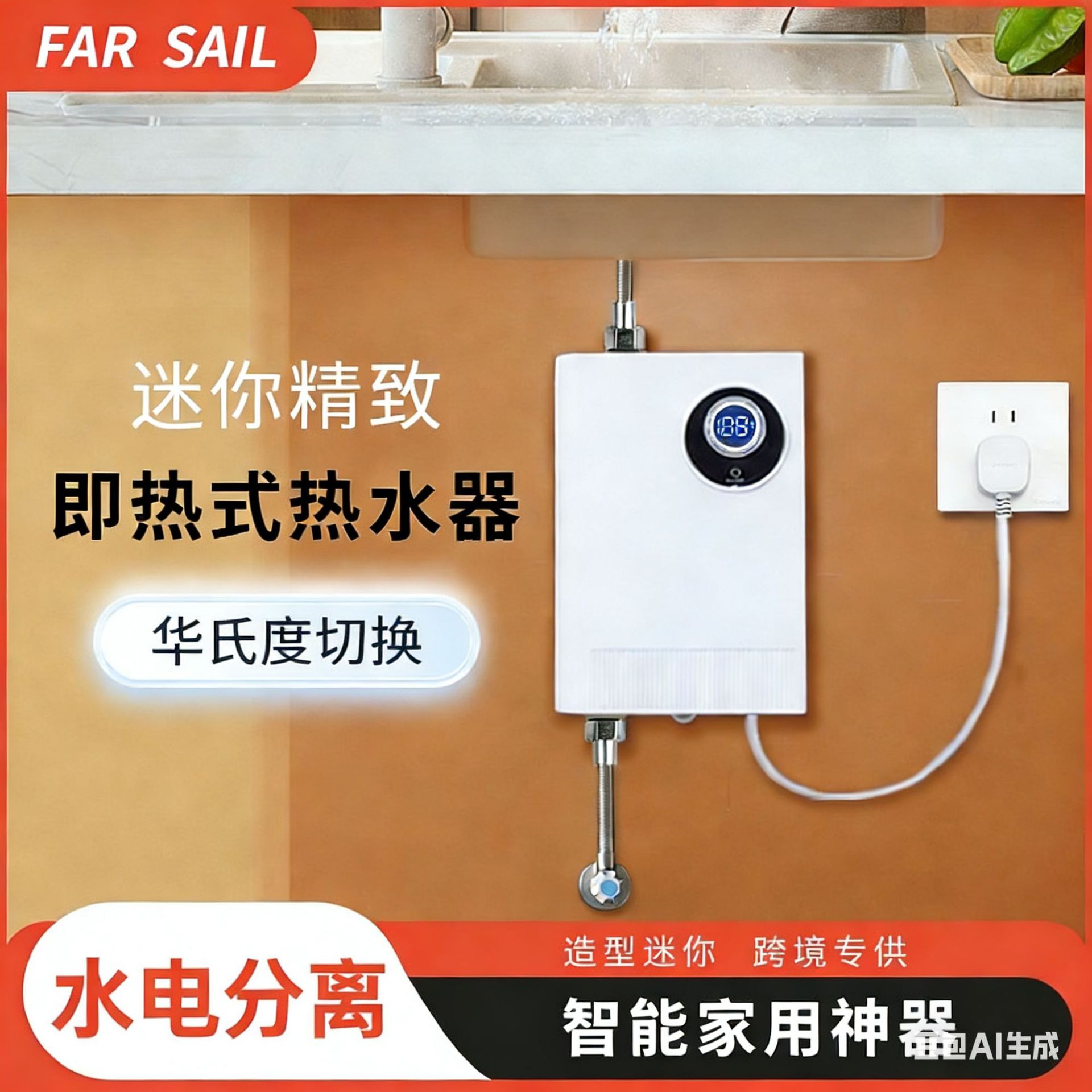 Мини мгновенный электрический водонагреватель, отделение воды и электричества, 3 секунды горячей воды