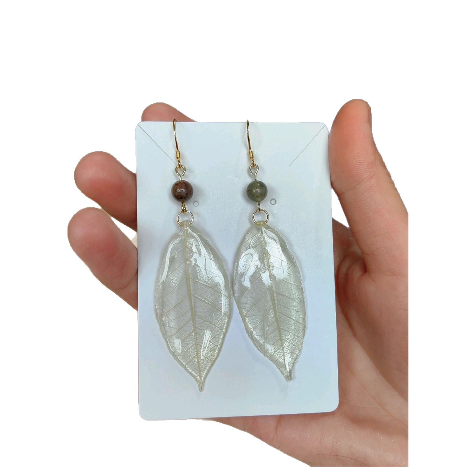 True Leaf Vein Leaves Gum Drops Fern Long Face-trimming Small Fresh Creative Niche True Leaves Plant Earrings for Women