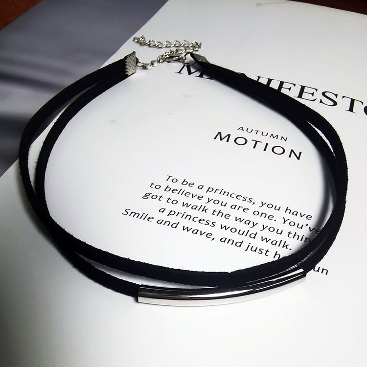 Sweet and Cool Style Spicy Girl Leather Cord Choker Niche Choker Curved Neck Chain Necklace Simple Temperament Collarbone Chain