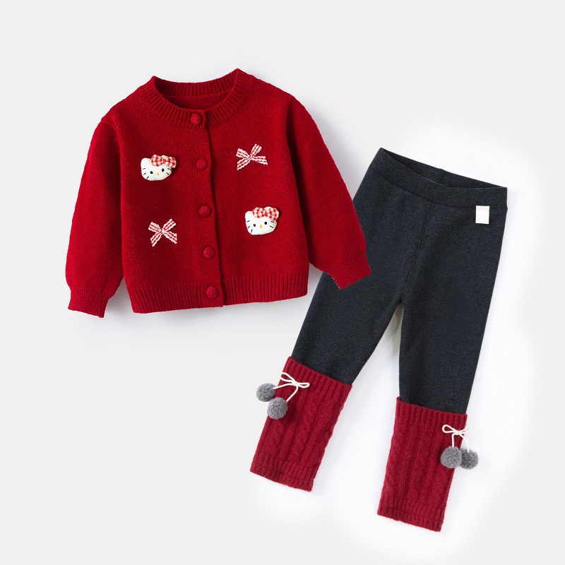 Новый кардиган для девочек 2025 красный свитер осень и зима для девочек, вязаный свитер для малышей 5666