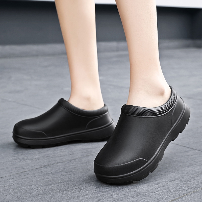 Chef's Shoes Breathable Non-Slip Waterproof and Oil-Proof Kitchen Shoes Men's Spring & Fall Work Shoes Nurse Shoes Rain Boots Women's Water Shoes Black