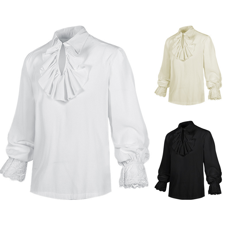Foreign Trade New European Size Men's Long-Sleeved Shirt Steampunk Ruffled Medieval Halloween Costume
