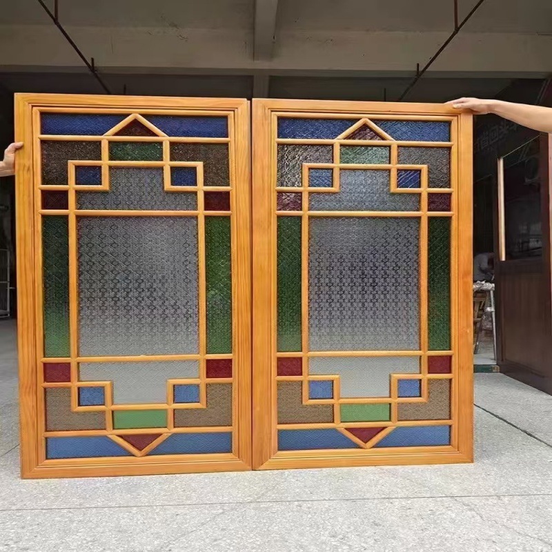 Chinoiserie Teahouse Courtyard Retro Manzhou Window Solid Wood Lingnan Xiguan New Chinoiserie Manzhou Window Antique Door and Window Begonia