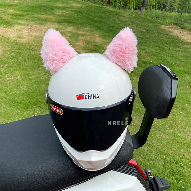 Fashionable Helmet Decoration Cute Female Rider Motorcycle Motorcycle Electric Car Hat Plush Cartoon Ears Removable