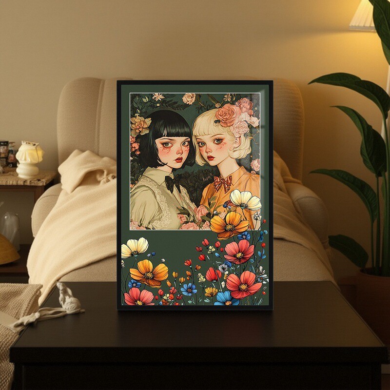 2025 New Light Luxury Trendy Decorative Painting Bedroom Bedside Cream Style Cartoon Cute Two-Dimensional Hanging Painting Birthday Gift