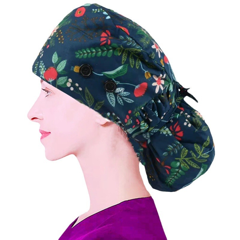 Cross-Border Custom-Made Nurse Beauty Salon Long Hair Cotton Work Hat Amazon Women's Bag Headscarf Chef Dental Back Tie Elastic