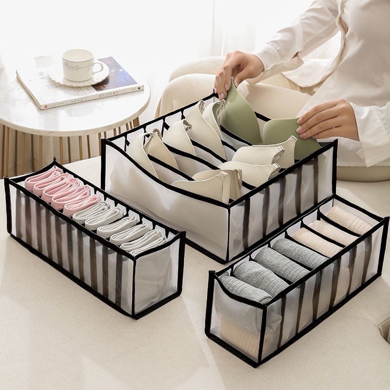 Cross-border Underwear Storage Boxed Socks Artifact Bra Underwear Drawer-type Divided Plaid Home Storage Wholesale