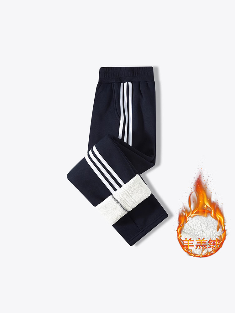 [Collection] Winter Velvet Thickeneded School Uniform Pants for Primary and Secondary School Students, Navy Blue Lamb Velvet Warm School Pants