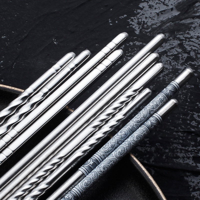 Нержавеющие палочки для еды национальной моды с синим и белым фарфором печатью нити круглые палочки для одного человека