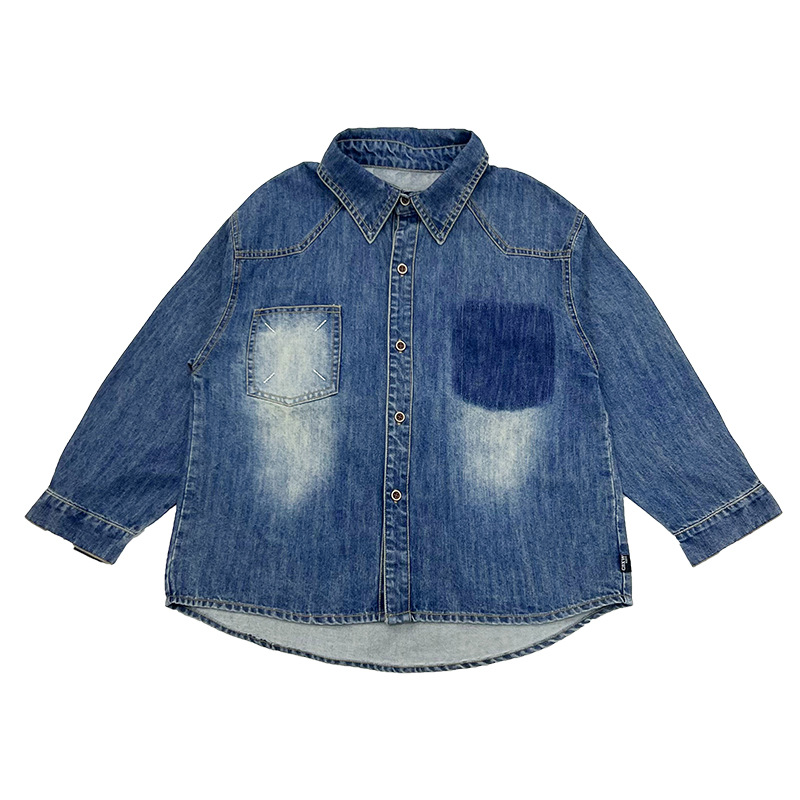 Boys' Shirt 2024 Autumn New Korean Denim Shirt Children's Design Sense Printed Long Sleeve Western Style Top Trendy