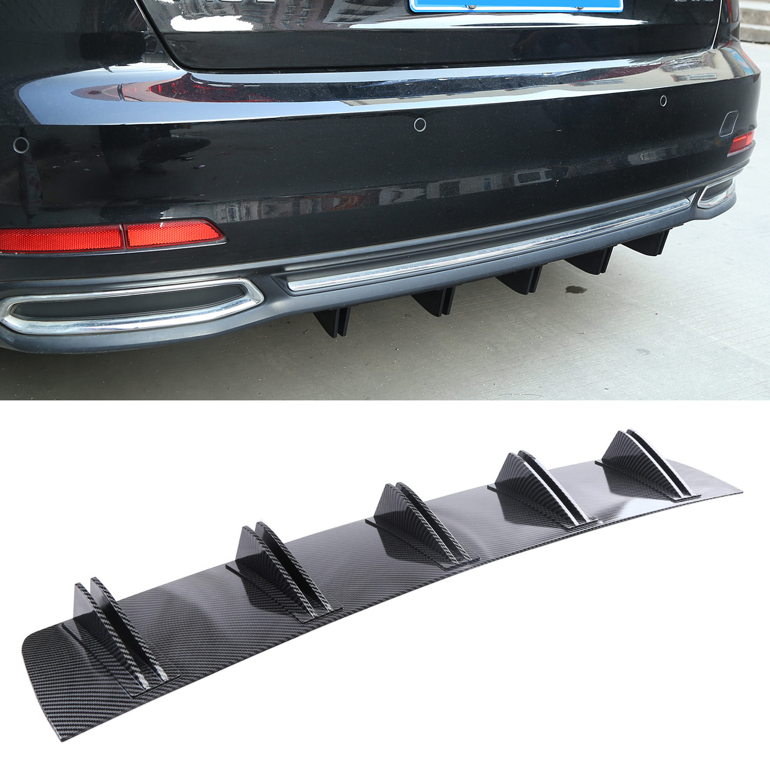 Car Modified Segmented Rear Spoiler, Two-Stage Diffuser, Shark Fin Chassis Rear Spoiler Split Deflector