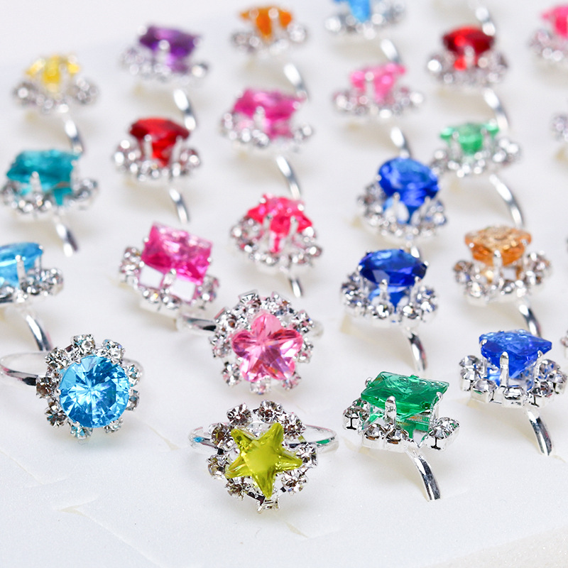 Korean Style New Imitation Silver Children's Ring Women's Inlaid Colored Diamond Ring Cute Versatile Bulk Jewelry Manufacturer Wholesale