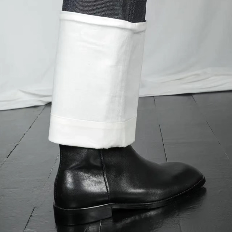 Retro Korean Style Autumn and Winter British Chelsea Men's Leather Boots Increased Square Head High Top Martin High Street Boots for Men