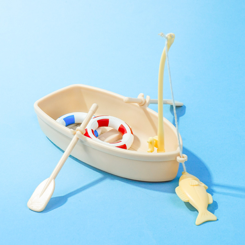 Miniature Model Toy Dollhouse Small Ornaments Children's Pretend Play Floating Fishing Boat Fishing Boat Simulation Cross-Border