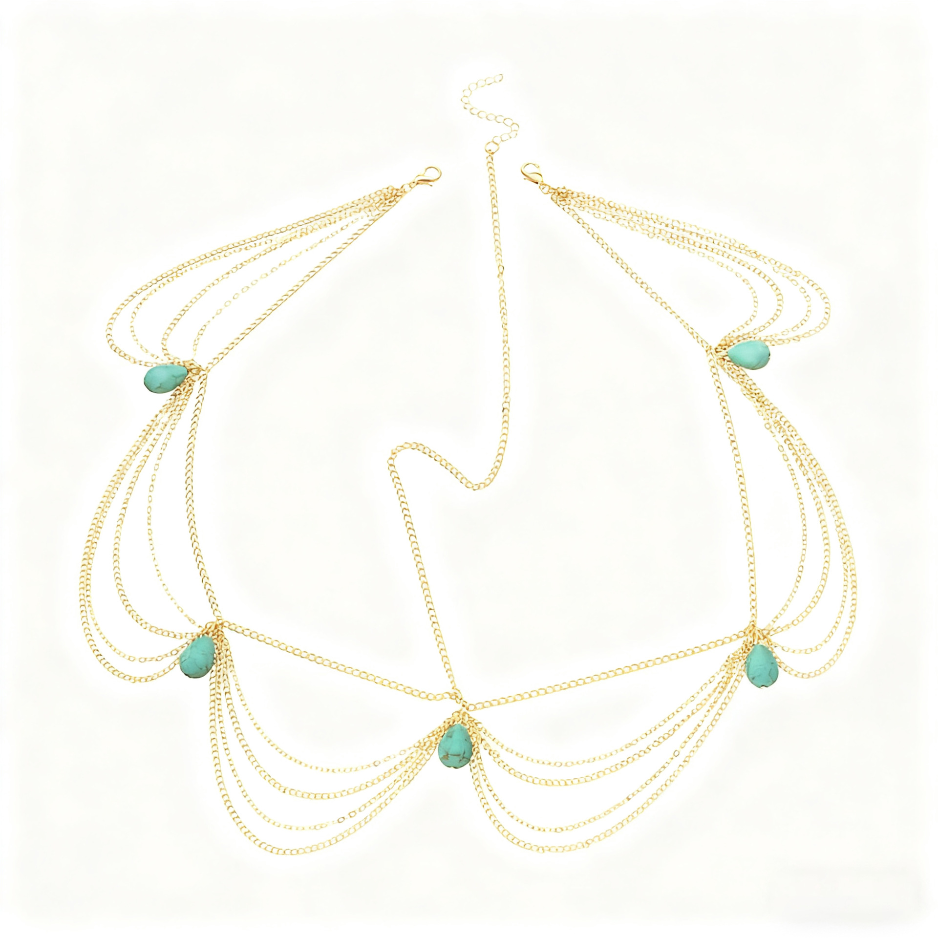 European and American Cross-Border Retro Fashion Turquoise Water Drop Hairband Hair Accessories Export Headwear Exotic Style Tassel Hair Chain