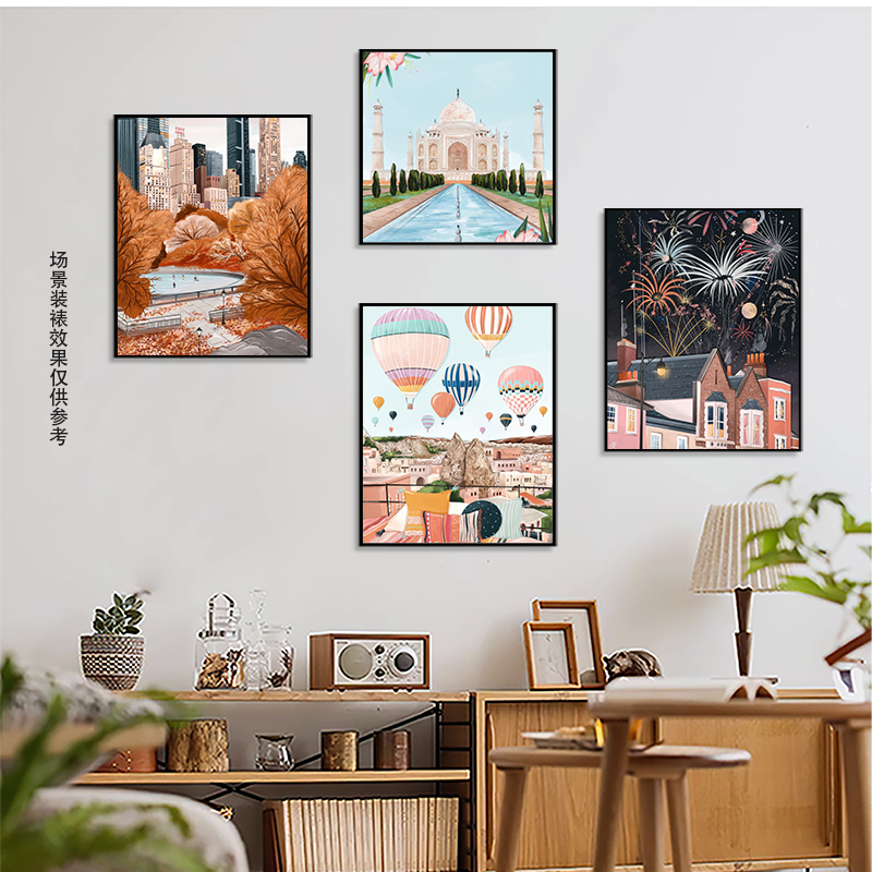 ✅ 【Bargain】Illustrator Simplykaty Reproduction Print Colorful City Living Room Decorative Hanging