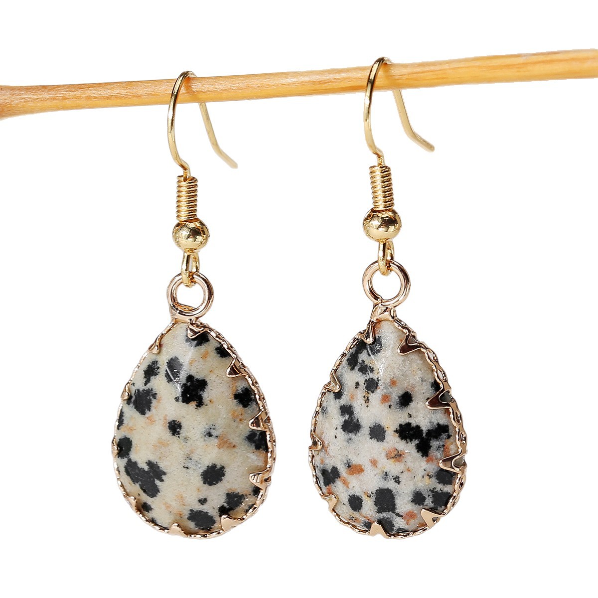 Zhuhang Jewelry Cross-Border Popular Natural Crystal Earrings Bezel Cut Water Drop Amethyst Earrings Jewelry Wholesale