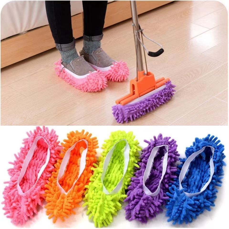 Thickened non-lint removable and washable lazy floor slippers floor mop lazy slippers chenille shoe cover cleaning mop