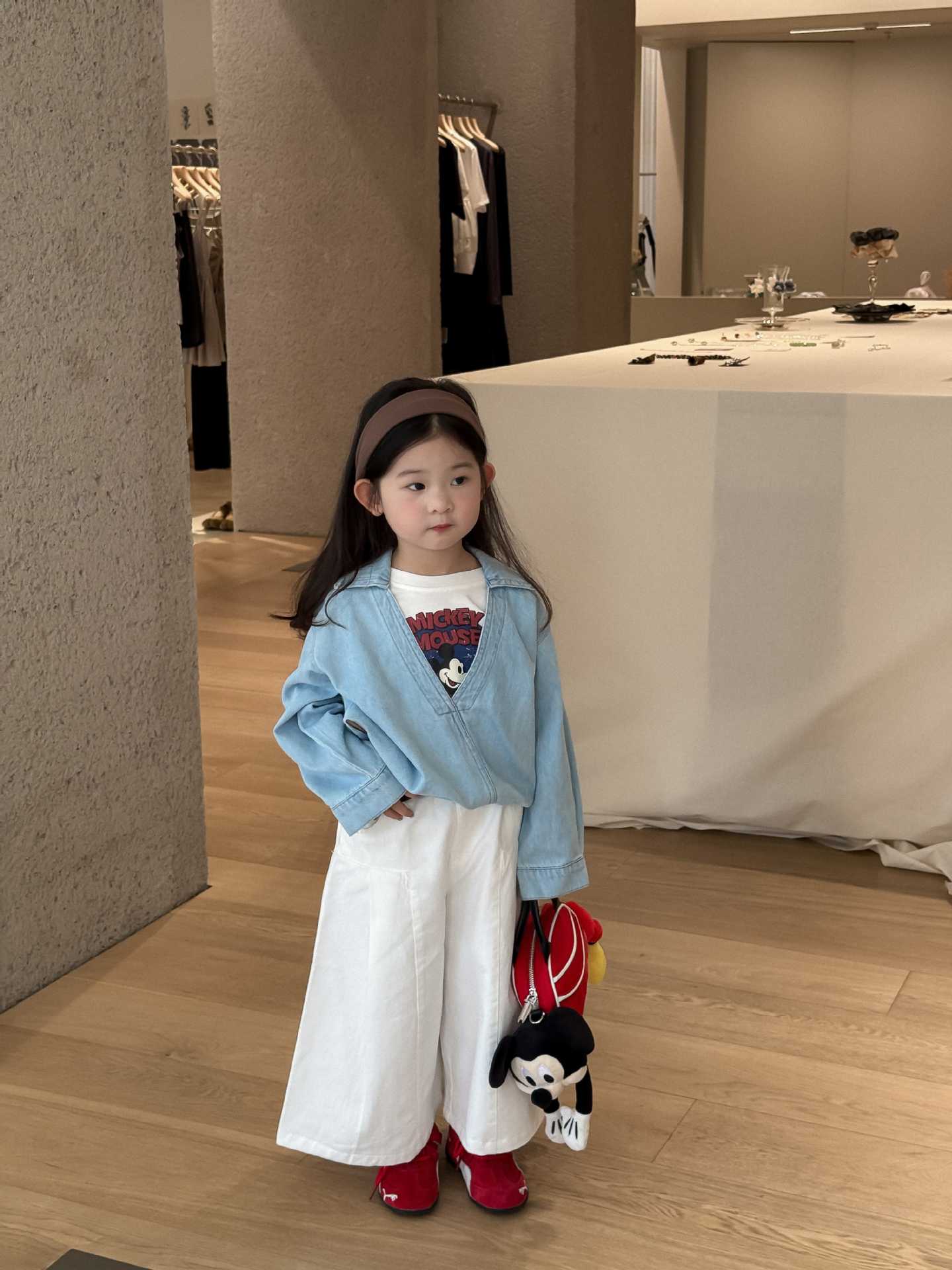 2025 New Autum Children's Clothing Korean Style Children's Clothing Girls Cartoon Fake Two-Piece Denim Shirt Liu Tianxian Wear