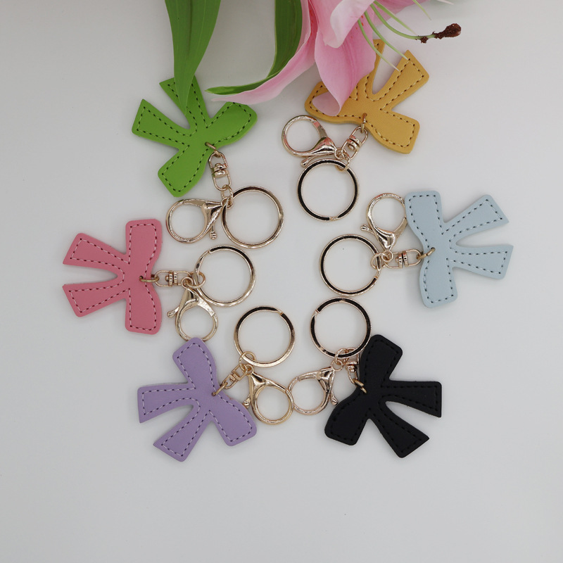 Ins Exquisite Simple Sweet Leather Bow Jewelry Accessories Bag Keychain Car Pendant Mobile Phone Case Hanging