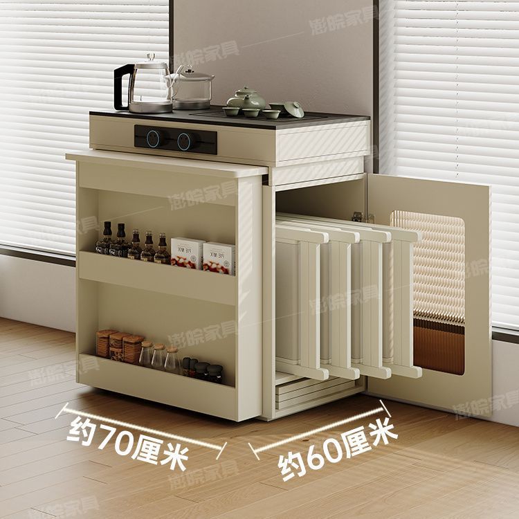 New Island Cream Dining Table Integrated Telescopic Folding Simple Small Household Solid Wood Multi-Functional Tea Dining Table