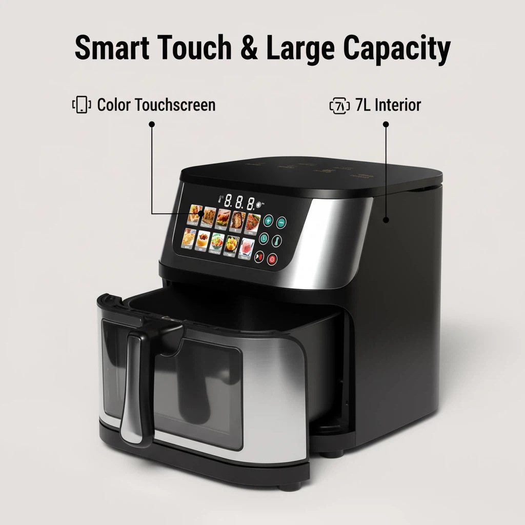 10L7L8L Stainless Steel Household Visual Air Fryer Color Screen Large Capacity Intelligent Touch Screen Multi-Function Machine Export