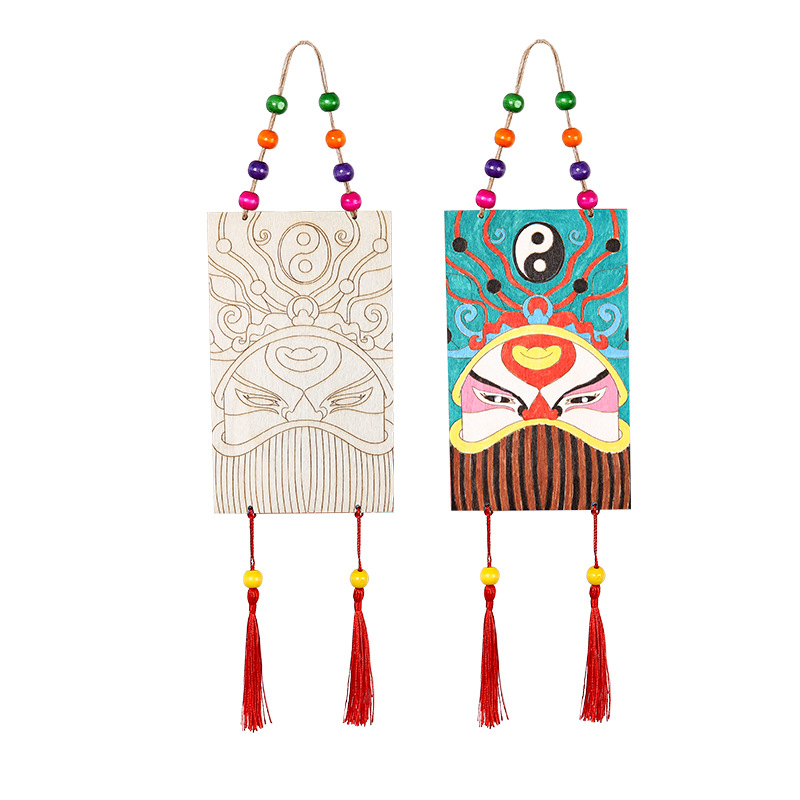 Chinese Style Peking Opera Facial Mask Hand-Painted DIY Wooden Products Kidsren's Graffiti Toys Kindergarten Hangings