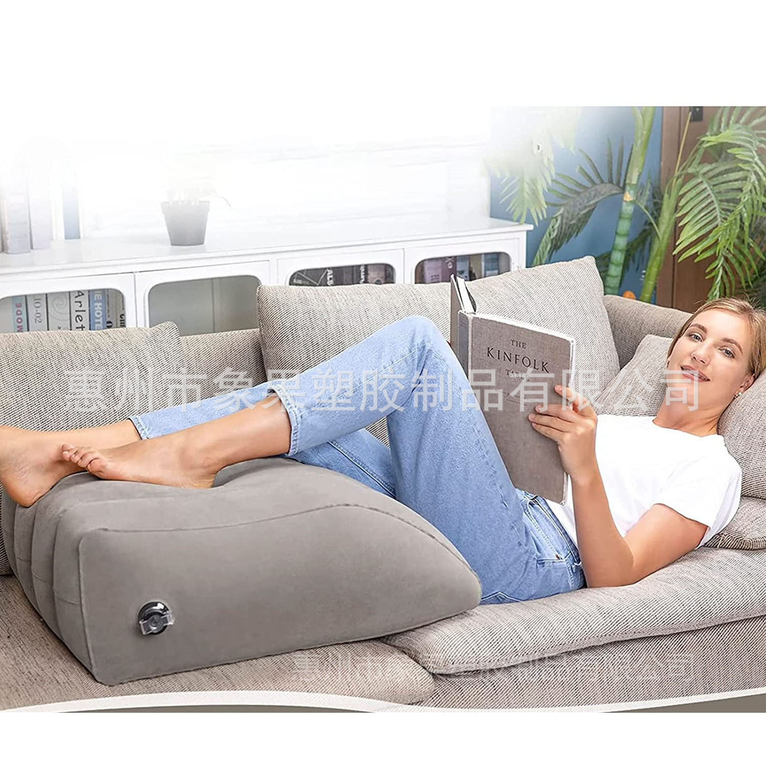 New flocking inflatable gray leg pillow cushion inflatable sofa pillow to improve sleep quality and promote blood circulation