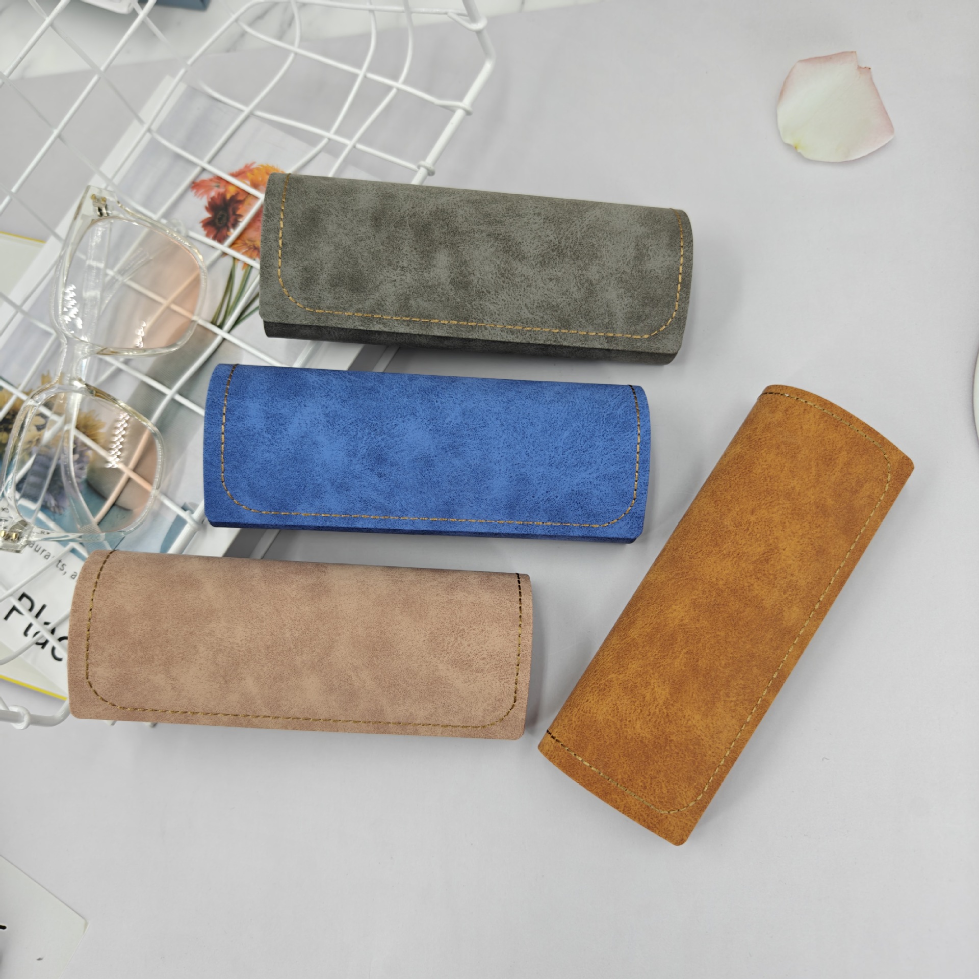 Коробка из PU-кожи, ручная работа, ретро художественная текстура, футляр для очков, печатный логотип, футляр для очков при близорукости