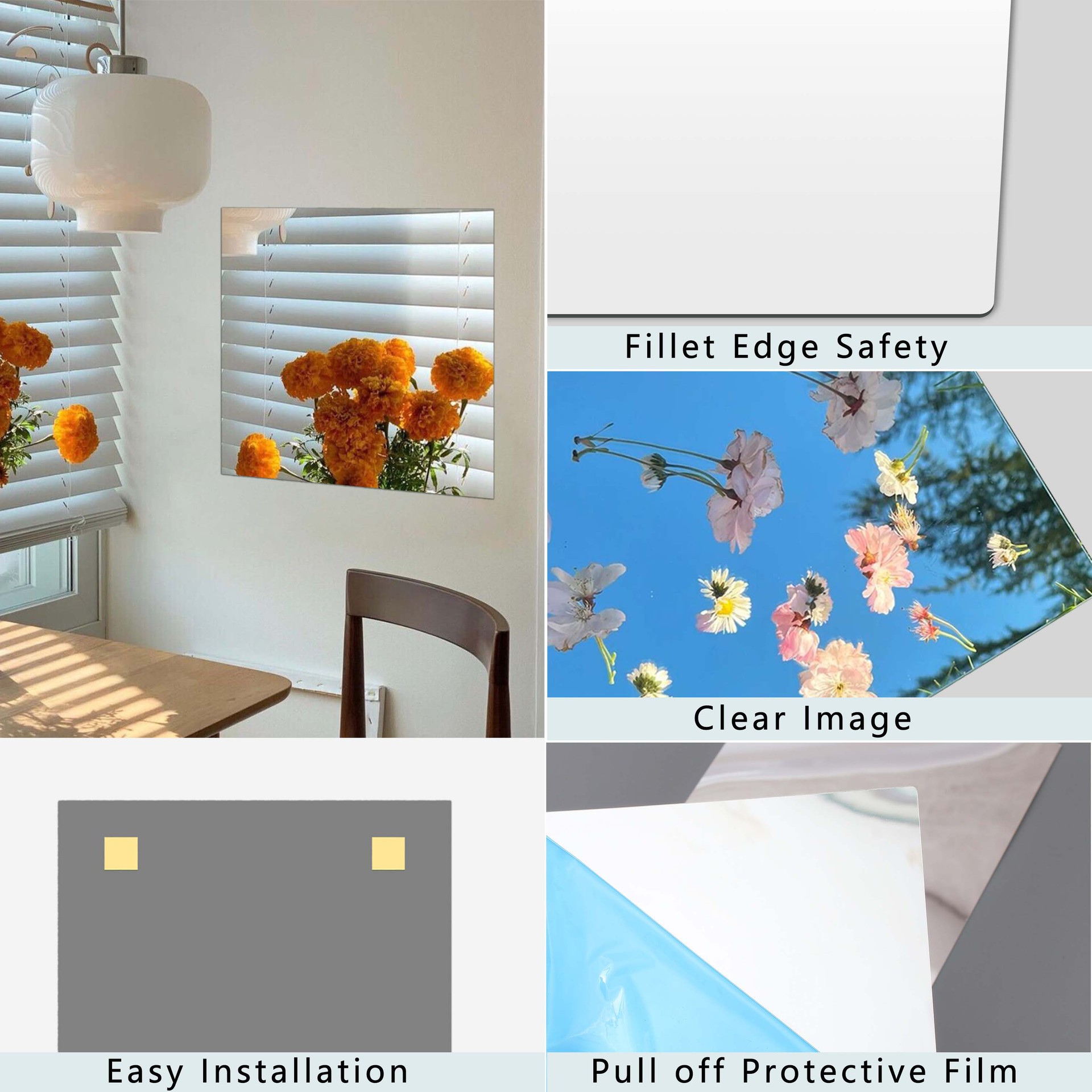 2mm High-Definition Bathroom Mirror Wall-Mounted Self-Adhesive Acrylic Soft Mirror Bathroom Sink Punch-Free Makeup Mirror