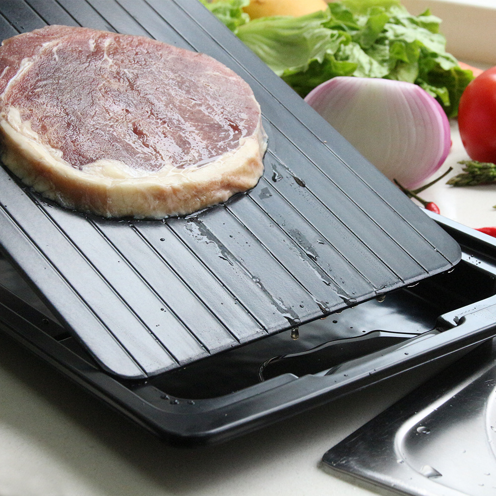 Household quick thawing plate frozen food thawing plate kitchen steak natural aluminum thawing artifact with drain box