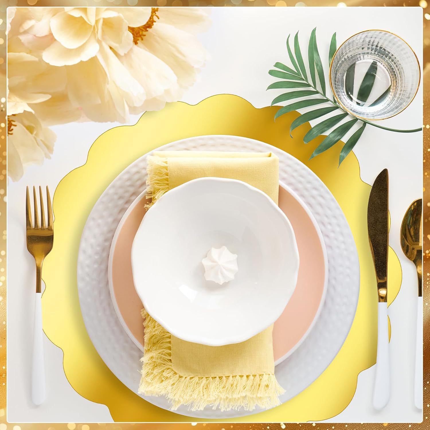 Cross-Border Amazon Golden Flower Paper Placemats Suitable for Birthday Table Settings, Wedding Banquets, Dinner Parties