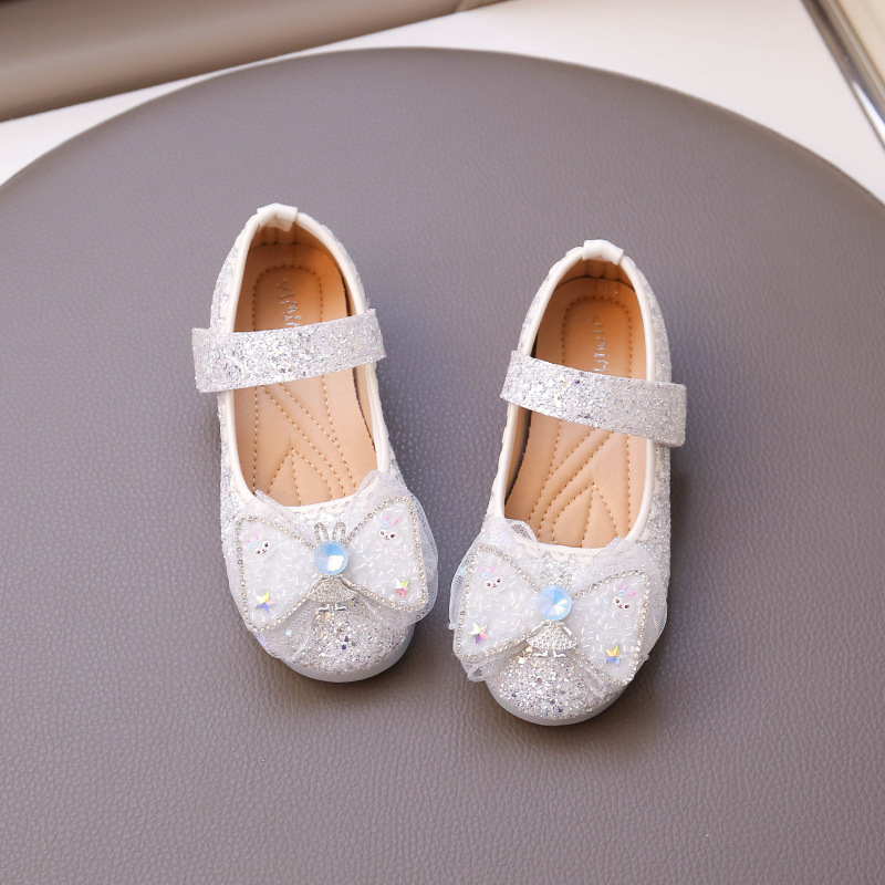 2025 Autumn Girls Princess Girls Small, Medium and Large Baby Children's Shoes Bow Leather Shoes Dance Performance Shoes Sequins