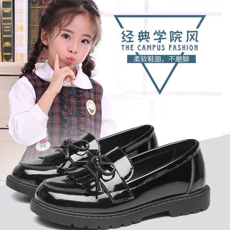Girls' Black Leather Shoes Princess Loafers Tassel Girls Genuine Leather Soft Sole Kidsren's Student Performance Shoes Spring and Summer