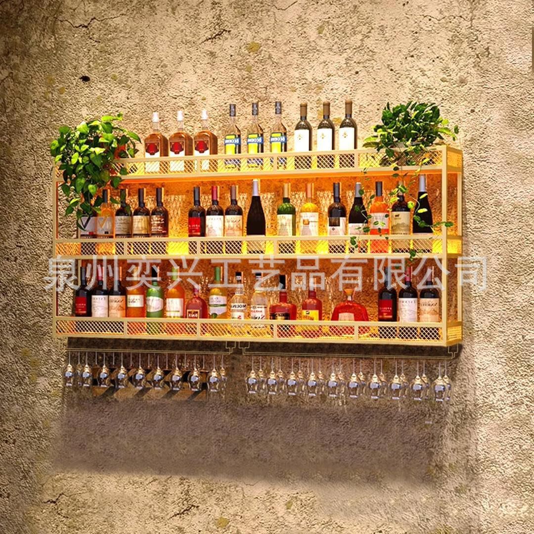 Wall-Mounted Red Wine Display Rack Bar Restaurant Wine Bottle Storage Rack with Light Export Disassembly Model