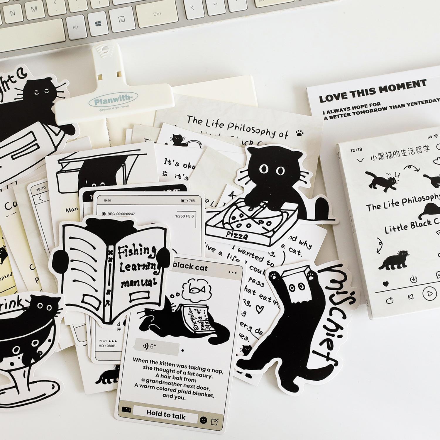 Mo Mo Little Black Cat Boxed Postcard Cute Cartoon Pet English Gift Message Blessing Card Dormitory Wall Decoration