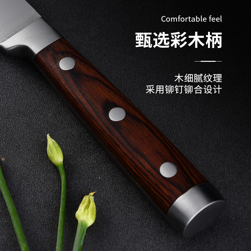 Foreign Trade Serrated Steak Knife, Cross-Border Western-Style Knife, Steak Cutting Knife, Colorful Wooden Handle Fruit Knife, Sharp Small Knife, Stainless Steel