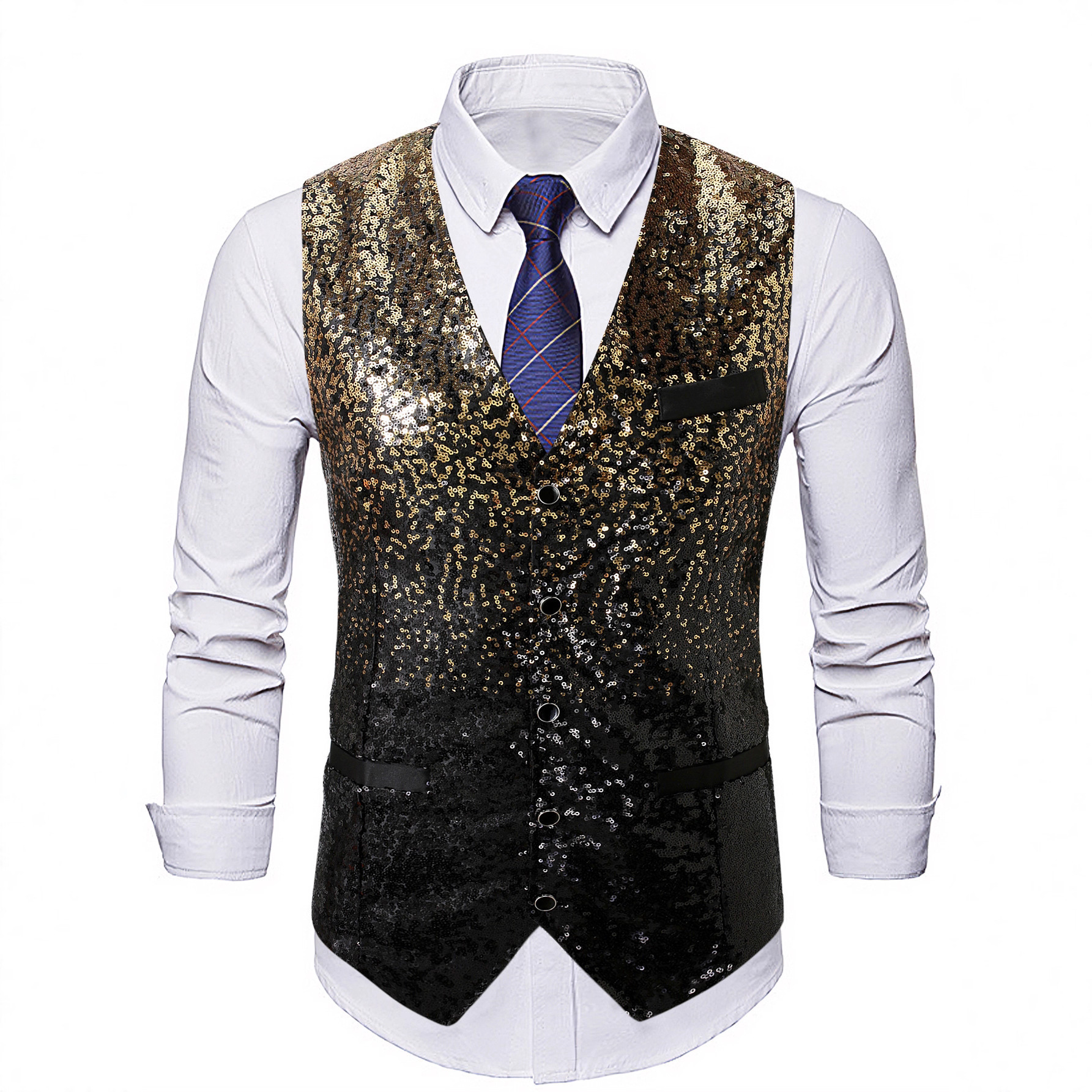 Cross-Border Amazon Popular Men's Gradient Color Sequin Suit Vest Nightclub Bar Front Desk Waiter Dress