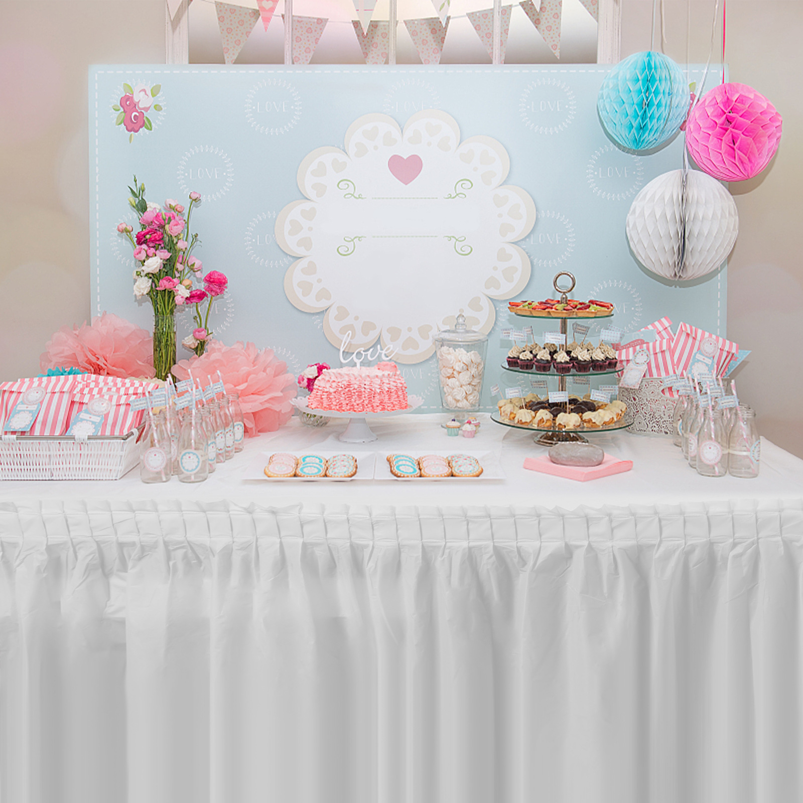 Amazon party Table Skirt Party wedding decoration table skirt PEVA waterproof oil-proof rectangular color table skirt suit