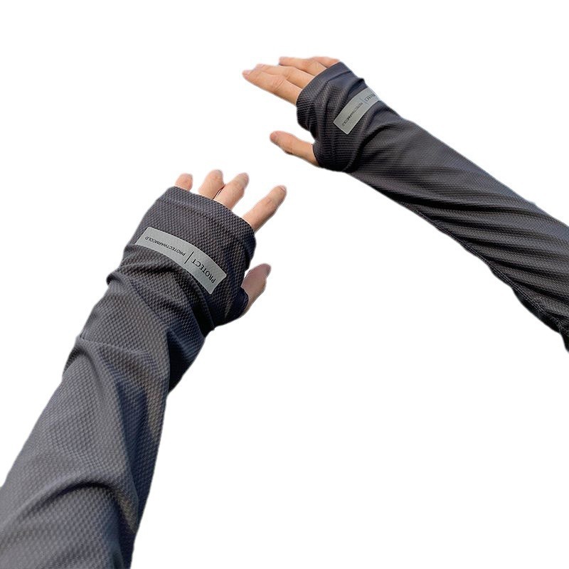 Summer Sun Protection Ice Sleeves Men's Ice Sleeves Arm Guards Breathable Large Size Loose Sub-Letter Anti-Uv Reflective Label Ice Sleeves