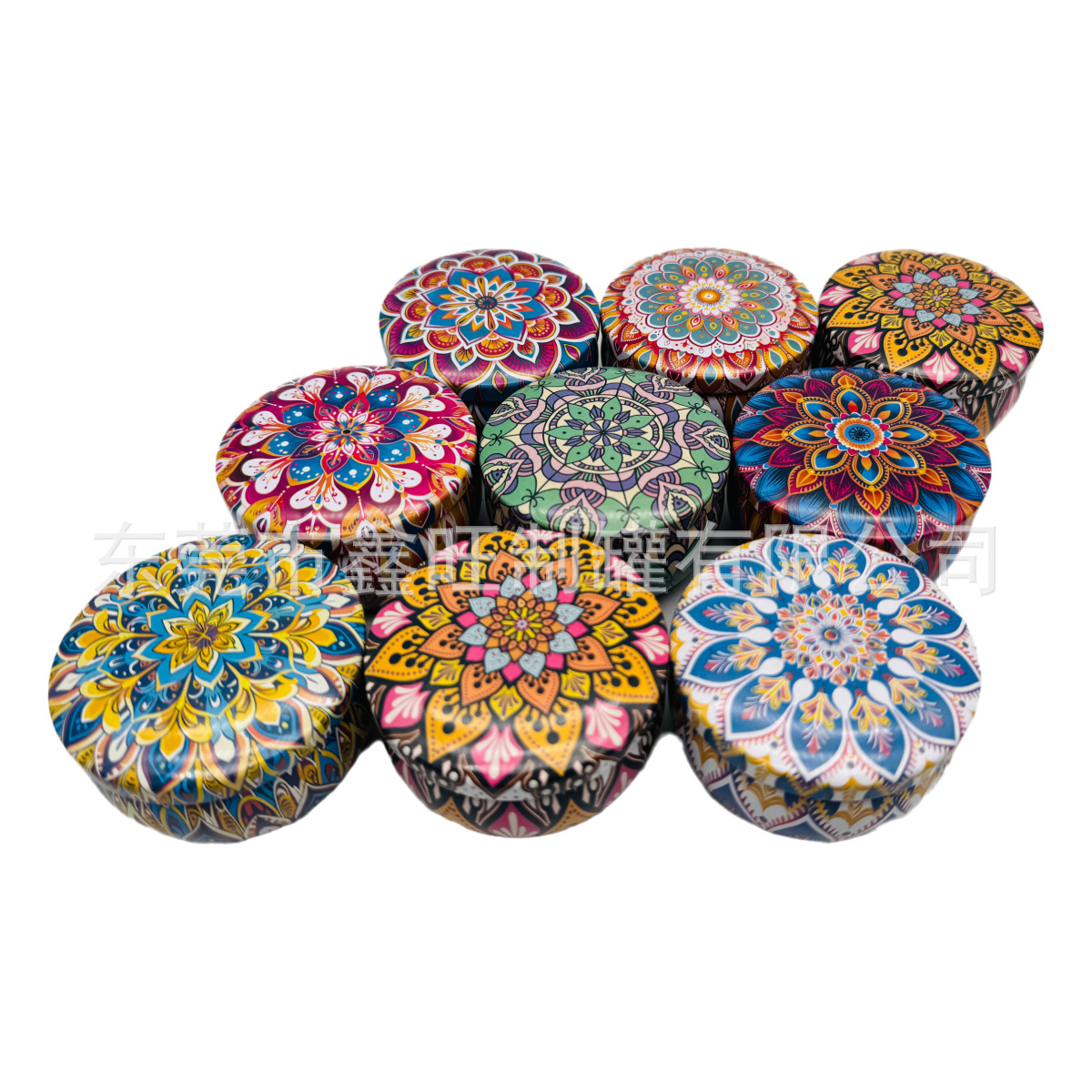 2.2oz Amazon Cross-border Retro Tinplate Ethnic Style Mandala Aromatherapy Candle Jar Box Pear Cream Candy