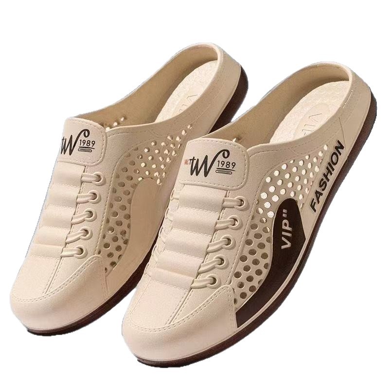 2025 New Trendy Fashion Slip-On Lazy Half-Cap Toe Slippers for Men, Outdoor Hollow-Out Clogs Beach Slippers