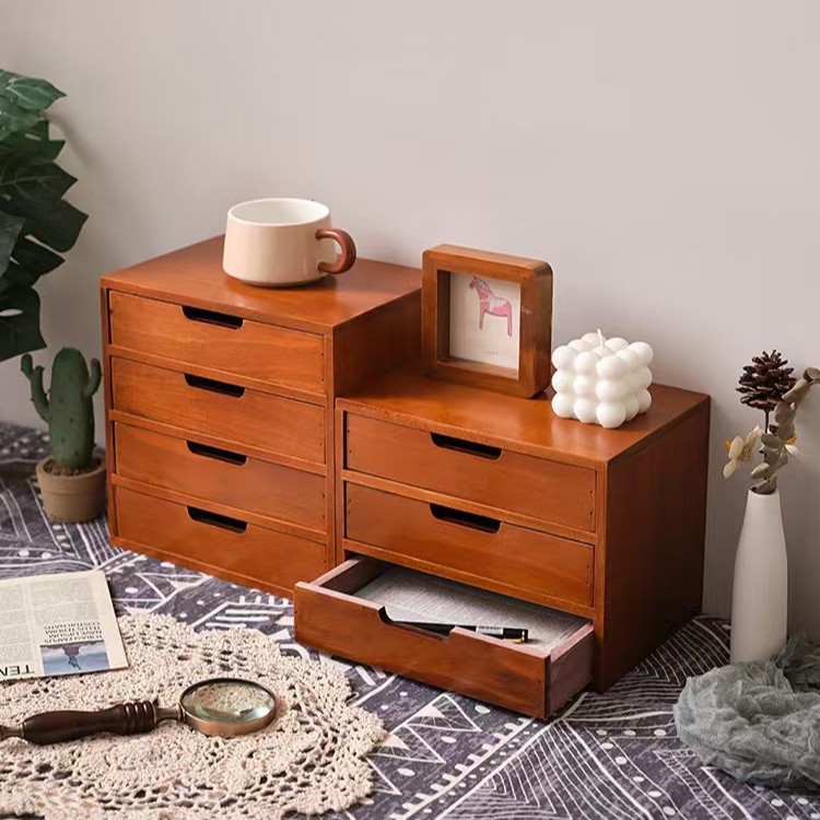 Wooden Desktop Drawer-Type Multi-Layer Storage Small Locker Wooden Cosmetics Sundry Box Display Display Shelf