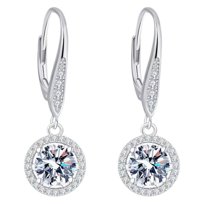 925 Silver French Buckle Earrings European and American Luxury Moissanite Round Bag Fashion Classic High-End Four-Claw Ear Hook Cross-Border