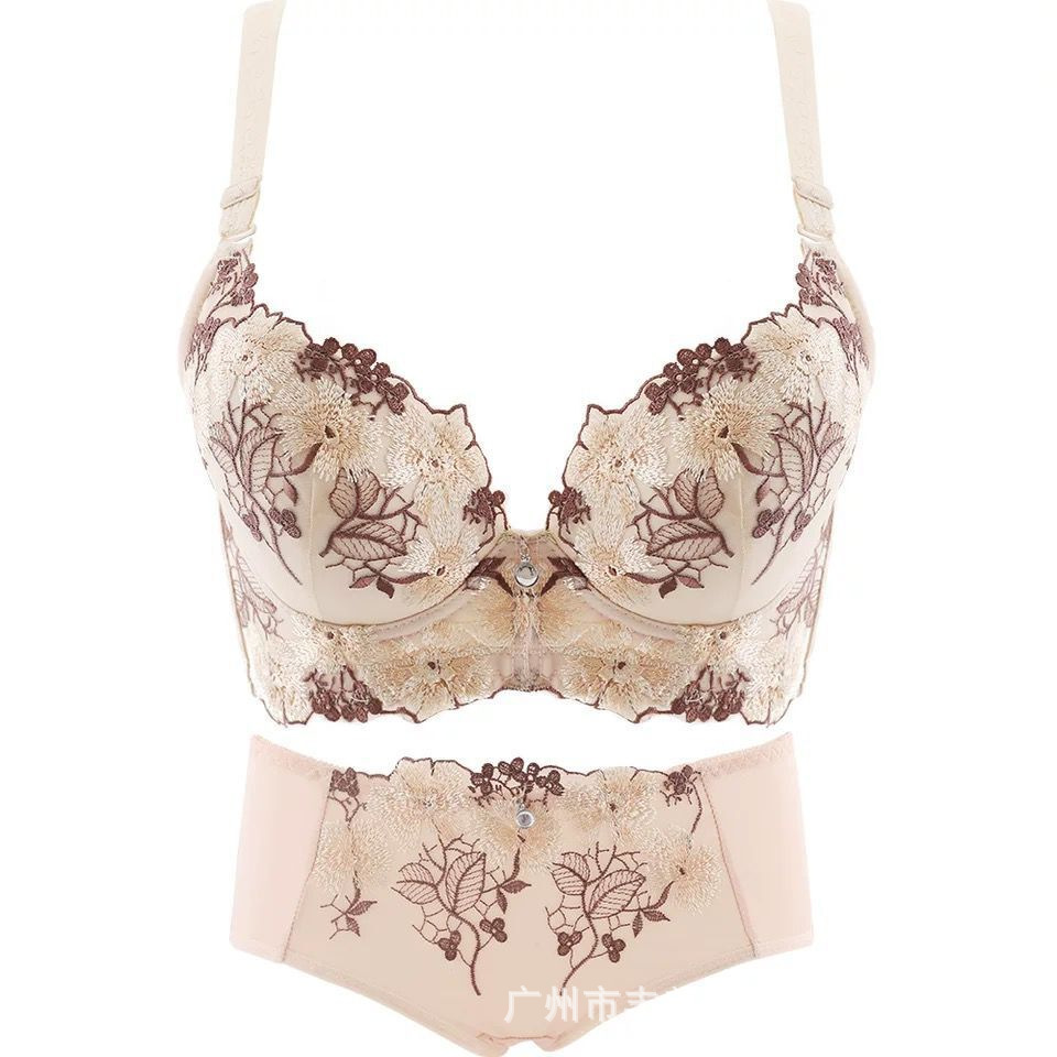 [Patent product] Embroidered gathered underwear thick thin bra sexy adjustable bra set 1271 foreign trade